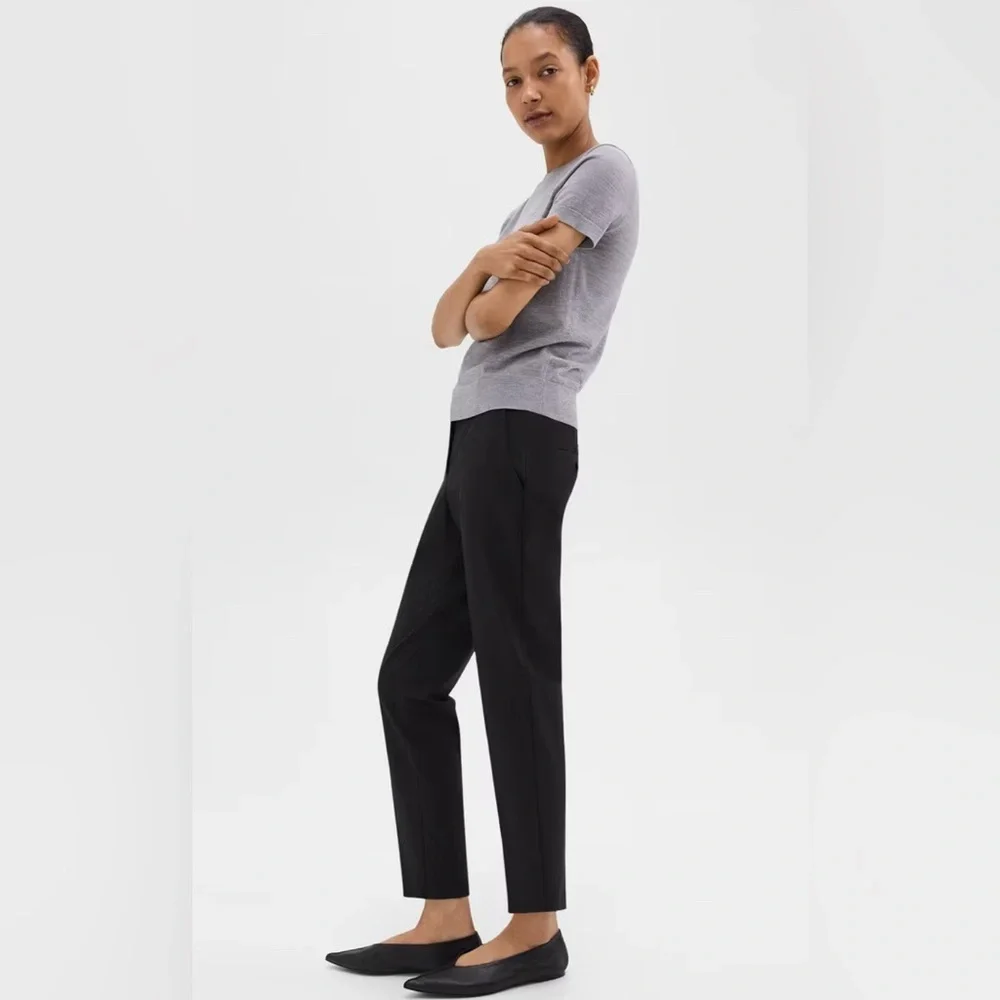 NWT Theory Treeca 2 Good Wool Classic Suit Cropped Tailored Black Pant 6 Medium - Picture 2 of 10